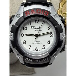 RARE Marcel Drucker FM Scan Radio‎ Watch 23-282 Auto Scan 41MM 8" New Battery